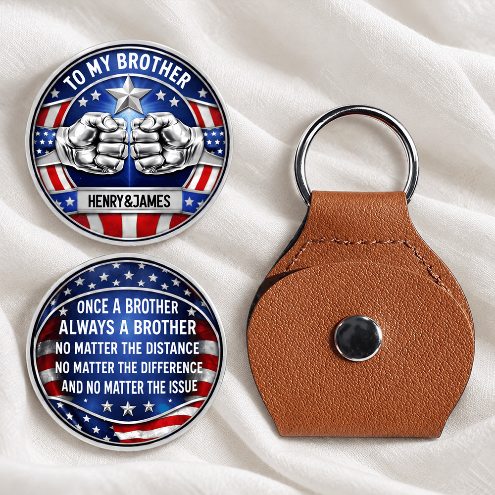 Personalized Brother Pocket Hug Keychain, Choose from Multiple Country Flags, Vintage Patriotic Badge Style Gift