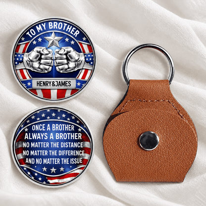 Personalized Brother Pocket Hug Keychain, Choose from Multiple Country Flags, Vintage Patriotic Badge Style Gift