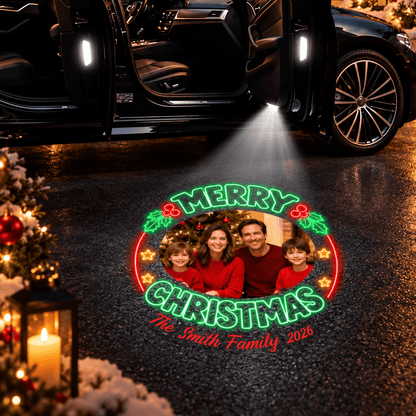 Custom Christmas Car Door Projector Lights with Family Photo and Name, Festive Holiday Car Accessory, Family Keepsake Gift