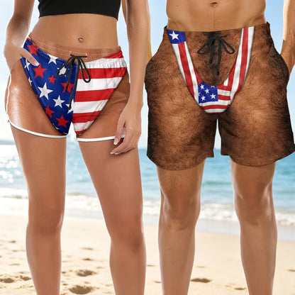 Personalized Men's Beach Shorts with Funny American Flag Print, Creative Gift for Boyfriend or Husband