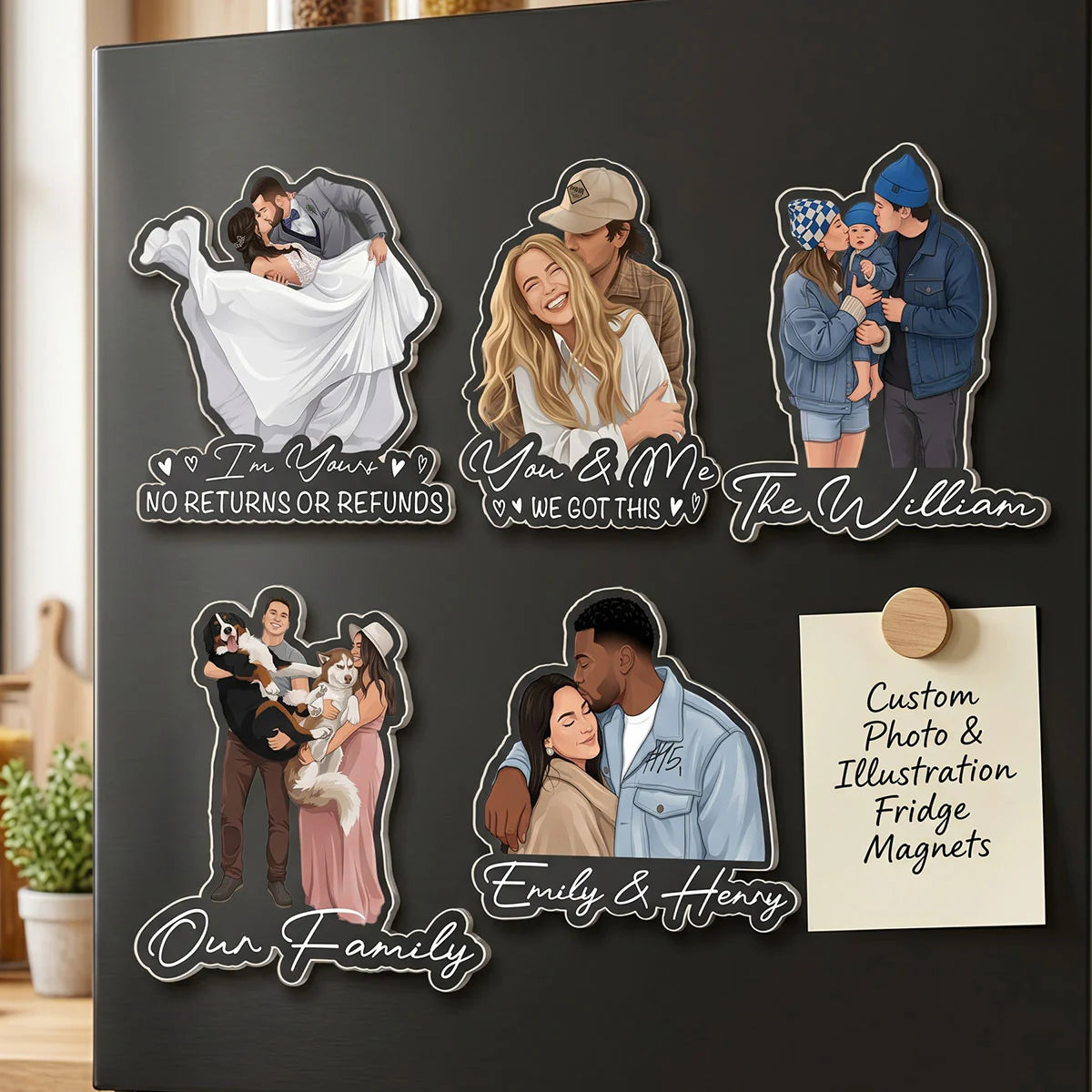 Personalized AI Portrait Acrylic Fridge Magnet, Custom Photo Keepsake Gift for Couples, Best Friends & Pet Lovers