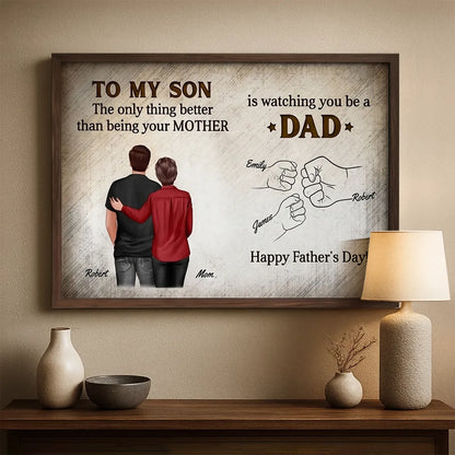 Custom Poster Watching You Be a Dad, Vintage Fist Bump Family Wall Art, Creative Gift for Son
