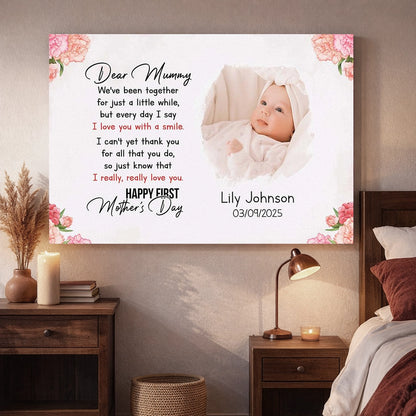 Dear Mummy Happy First Mother's Day Poster, Personalized Baby Photo Wall Art, Sweet Keepsake Gift for New Mom