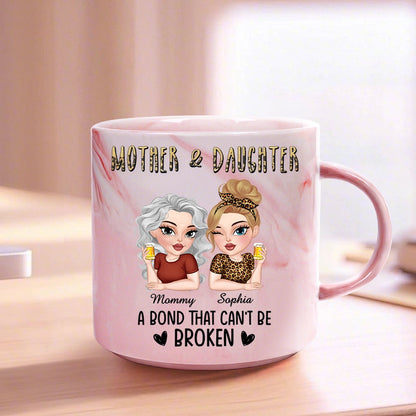 A Bond That Can't Be Broken Mother & Daughter Marble Mug, Personalized Pink Marble Gift for Mom or Daughter