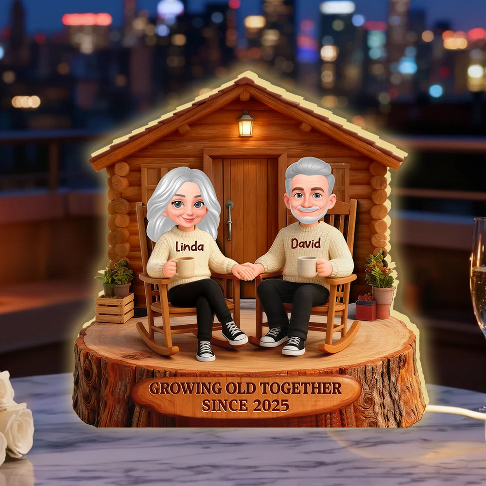 Personalized Acrylic Light Box Cabin Couple Rocking Chairs Warm Glow Keepsake, Unique Gift for Couples