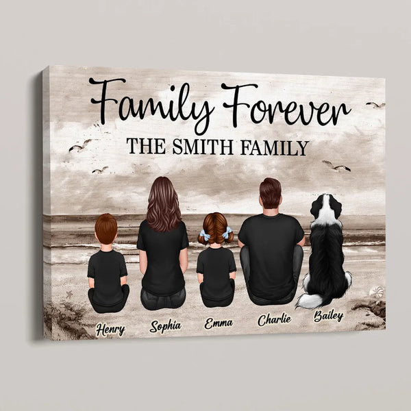 Family Sitting Realistic Beach Landscape - Personalized Canvas, Poster, Keychain, Plaque, Ornament and Pillow, Unique Gift