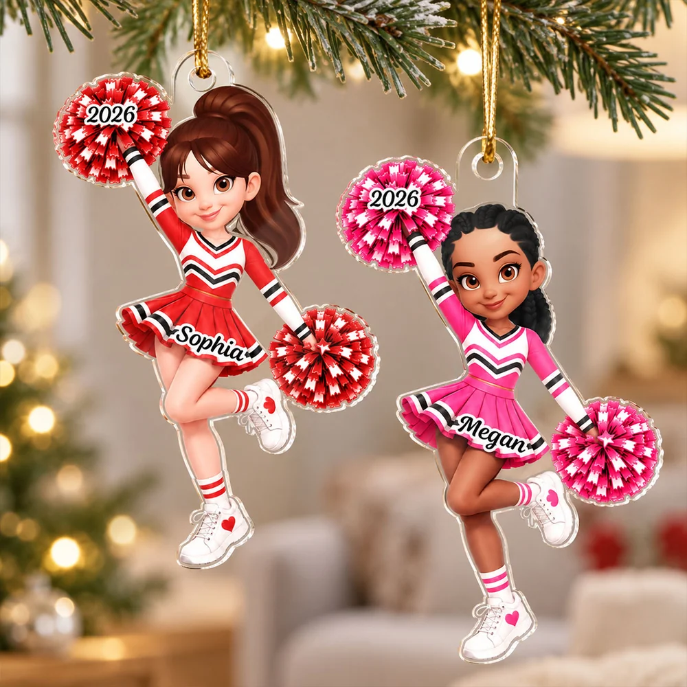 Personalized Acrylic Ornament, Colorful Cheerleader Raising Pom-Poms, Creative Gift for Daughter or Granddaughter