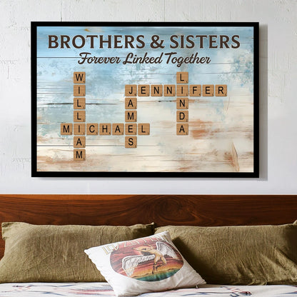 Personalized Brothers & Sisters Poster – Custom Name Crossword Wall Art, Heartwarming Sibling Gift & Unique Home Decor