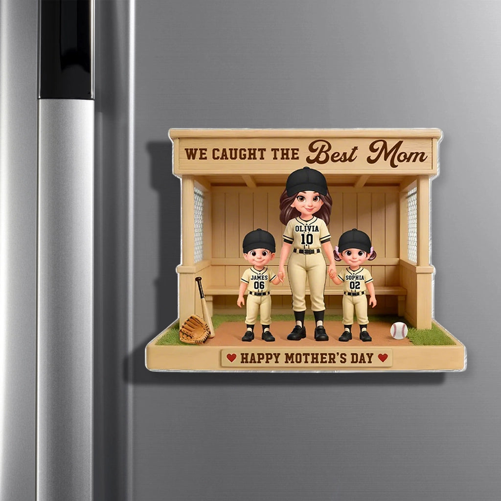 Personalized Acrylic Magnet Baseball Dugout Best Mom Design - Unique Mother's Day Gift for Baseball Mom