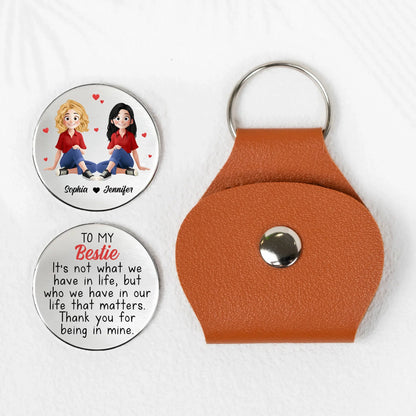 Personalized Pocket Hug Keepsake With Bestie Quote, Cute Sitting Girls Design, Unique Friendship Gift