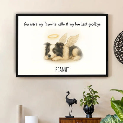 Pet Memorial Canvas with Sleeping Angel Pet – "You Were My Favorite Hello & My Hardest Goodbye" Personalized Wall Art