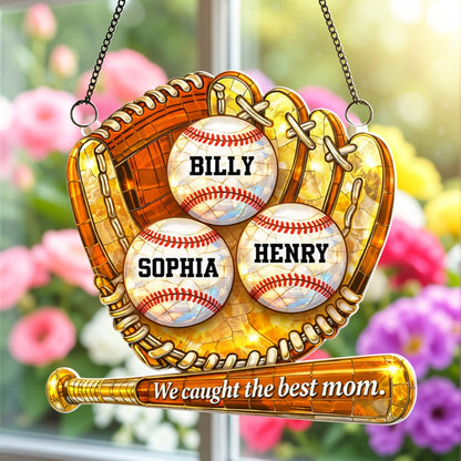 Personalized Baseball Mom Acrylic Suncatcher Ornament for Window Decor, Sunlight Reflection, Unique Gift for Mom