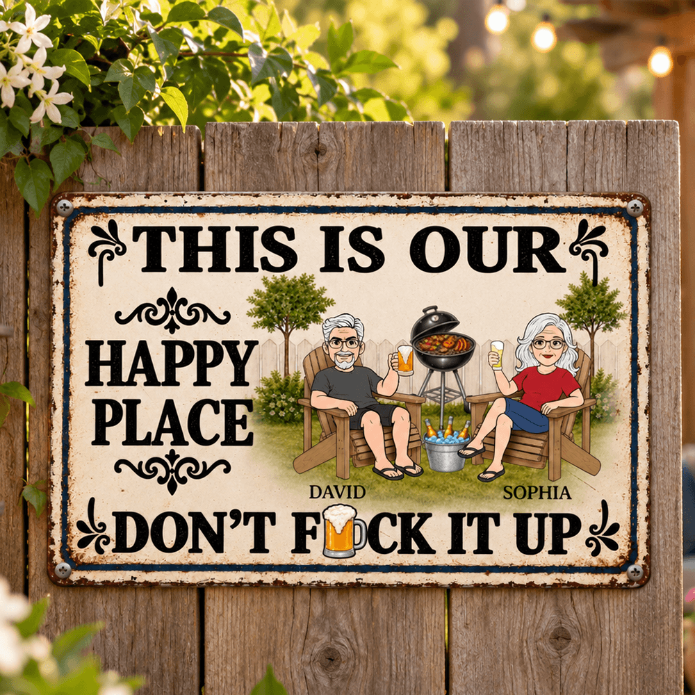 Personalized Vintage Rustic Couple Metal Sign, Funny Backyard Beer Decor, Custom Gift for Couples