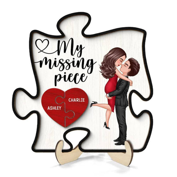 Embrace of Love - 'My Missing Piece' Personalized Puzzle Heart 2-Layer Wooden Plaque - Romantic Valentine's & Anniversary Gift for Couples