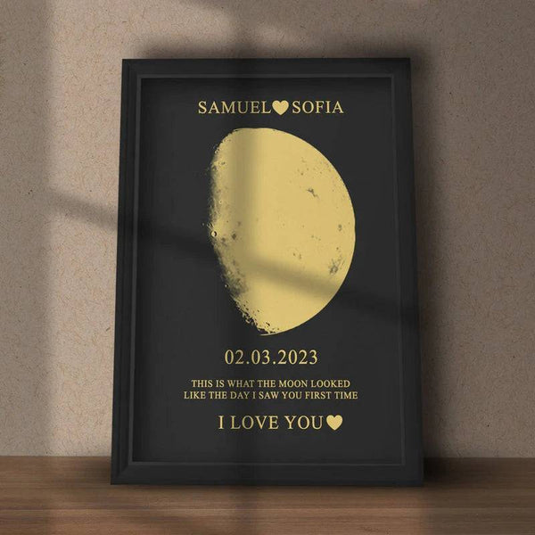 Moonlit Love - Personalized Couple Art with Real Moon Phase - Unique Anniversary & Valentine's Memory Gift