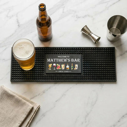 Personalized Bartender Mat, Custom Cocktail Bar Mat with Name & Drink Choices, Unique Gift for Cocktail Lovers and Home Bar Setup