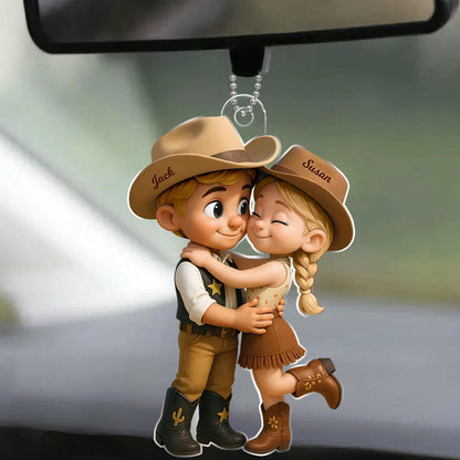 Cowboy & Cowgirl Personalized Acrylic Car Hanger – Cute Couple Gift for Rearview Mirror Decoration