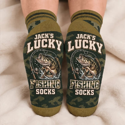 Personalized Lucky Fishing Crew Socks, Humorous Catch Design, Creative Gift for Dad or a Fishing Friend