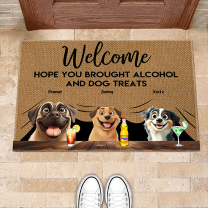Pet-Themed Doormat – 'Hope You Brought Alcohol and Dog Treats,' Funny Home Decor Gift