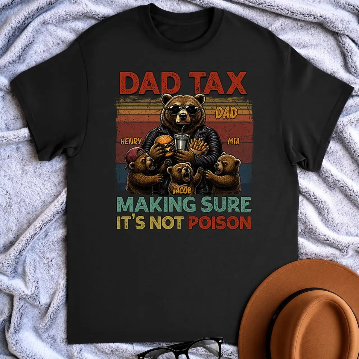 Personalized Classic Tee, Vintage Dad Tax Bear Snack Testing Design, Unique Gift for Dad