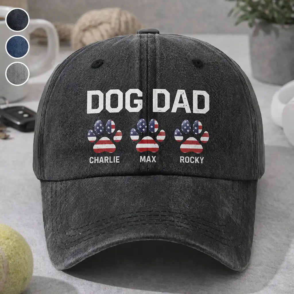 Personalized Dog Dad Classic Tee with Flag Paw Prints, Unique Creative Gift for Pet Owners Holding Leashes