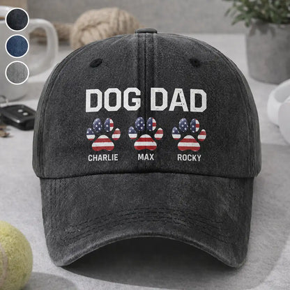 Personalized Dog Dad Classic Tee with Flag Paw Prints, Unique Creative Gift for Pet Owners Holding Leashes
