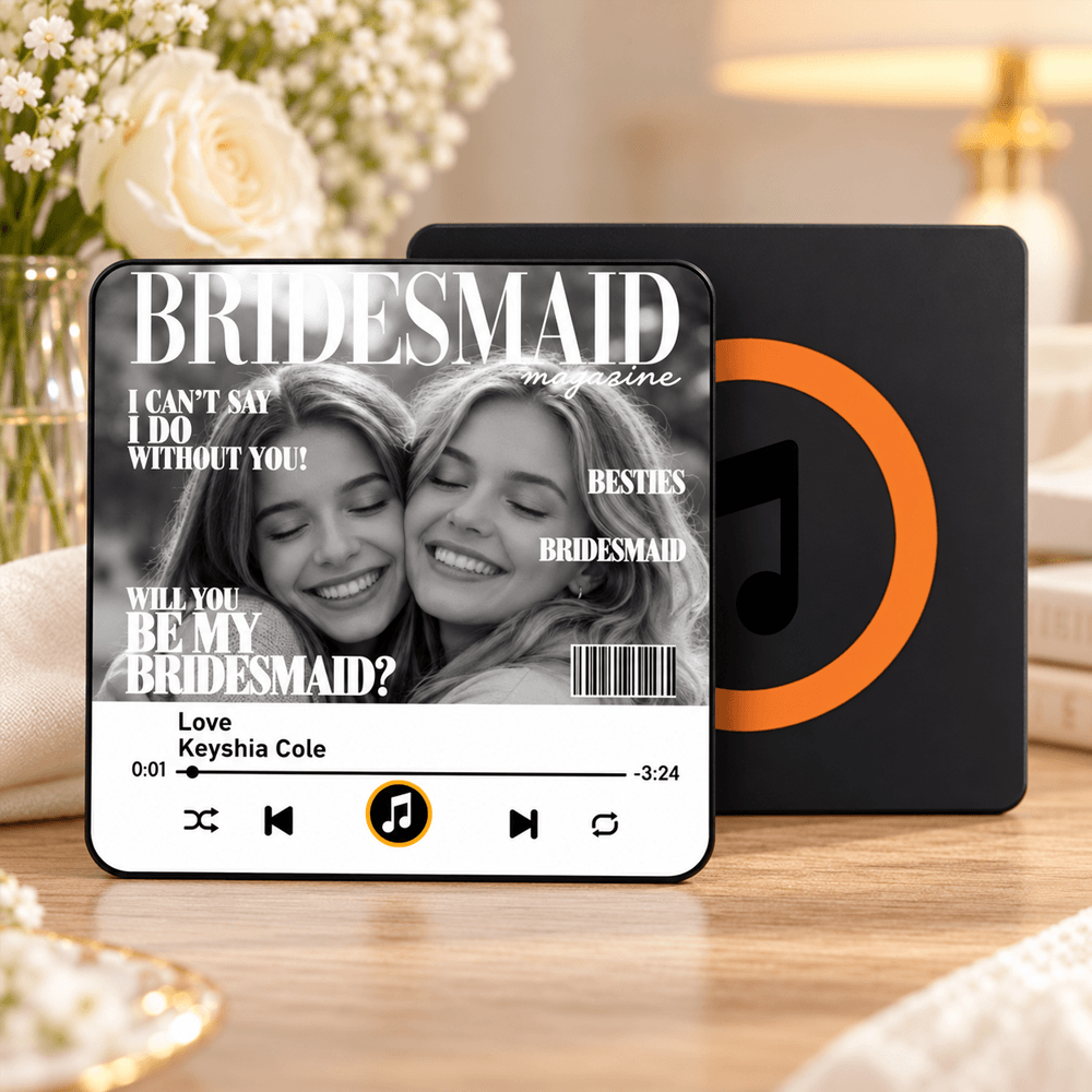 Custom Bridesmaid Proposal Acrylic Music Magnet, Vintage Black and White Magazine Style, Will You Be My Bridesmaid Gift