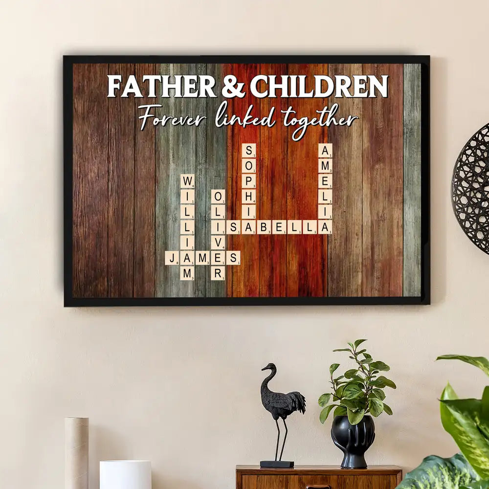Forever Linked Together – Custom Crossword Poster for Father and Children – Creative Family Gift for Father’s Day