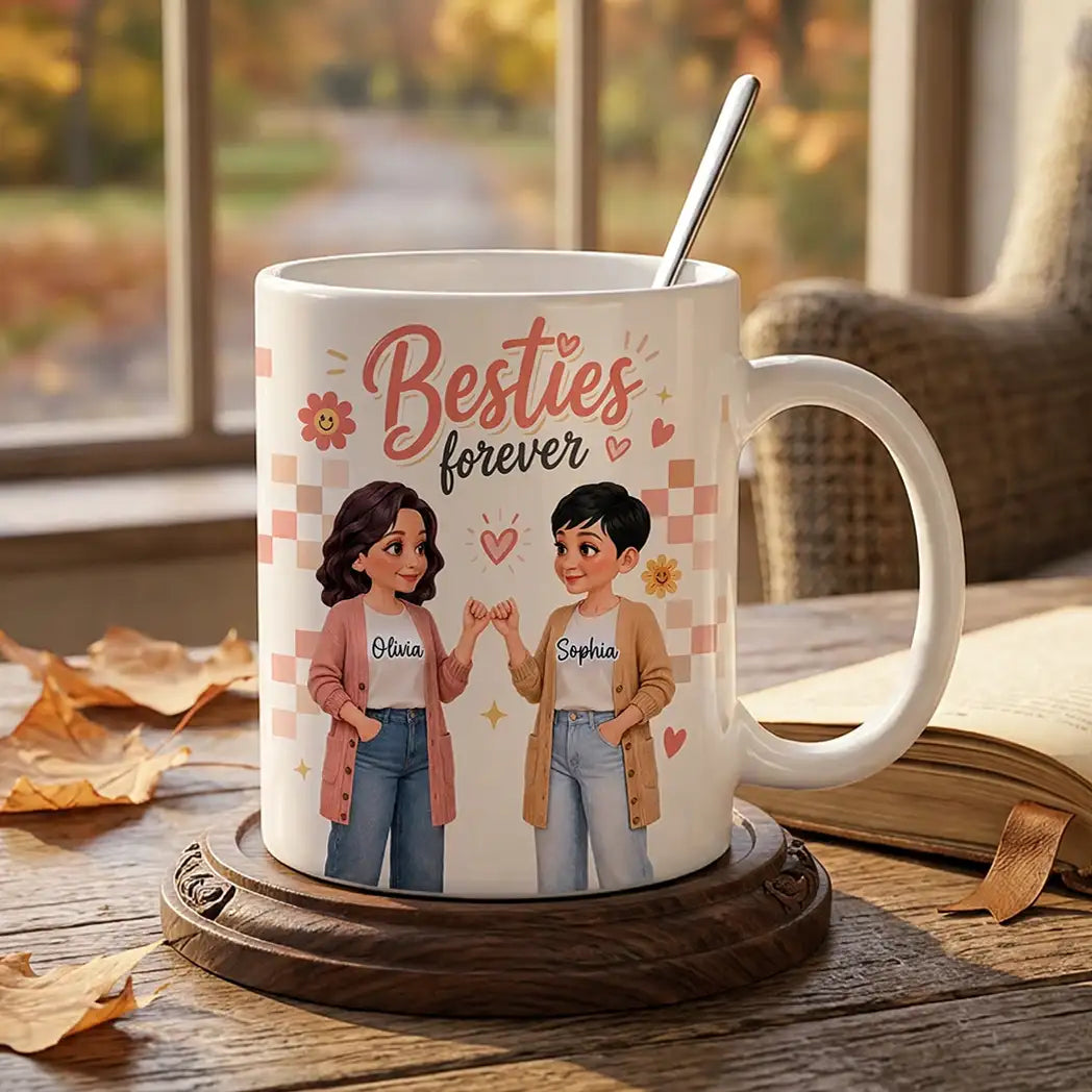 Personalized Ceramic Mug, Besties Forever Pinky Promise Design, Unique Gift for Your Closest Friend