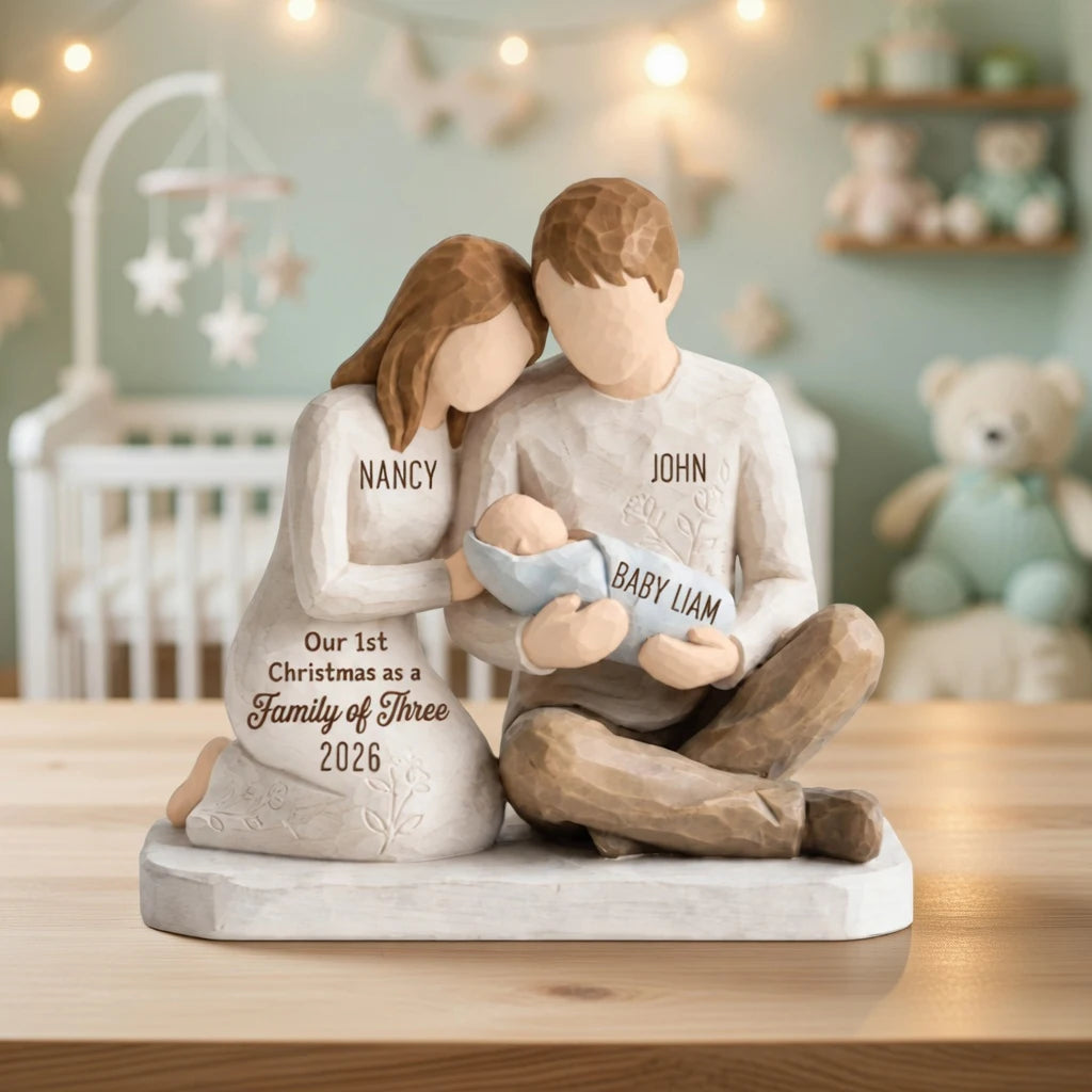 Personalized Our First Christmas as a Family of Three Wooden Plaque with Custom Names & Year, New Parents Keepsake Gift