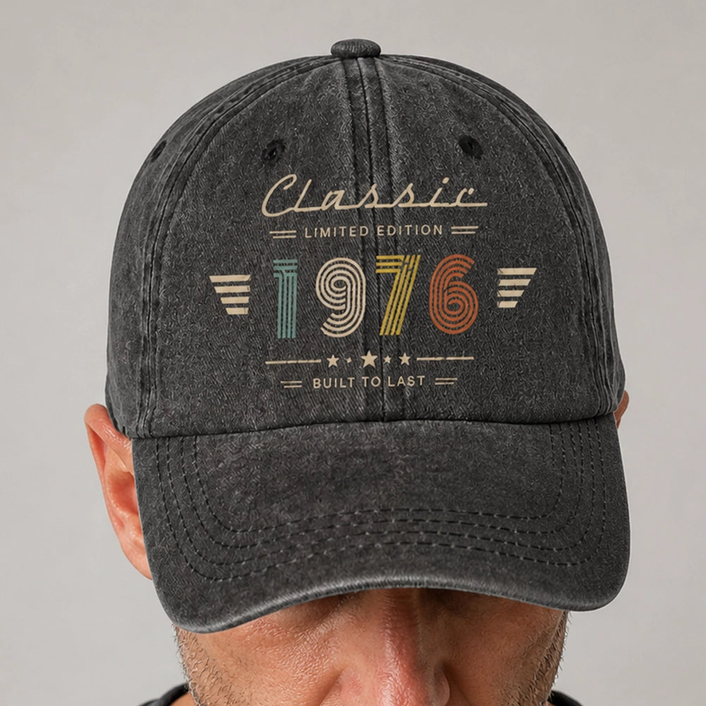 Personalized Birth Year Washed Cotton Cap, Classic Limited Edition Vintage Birthday Gift for Him