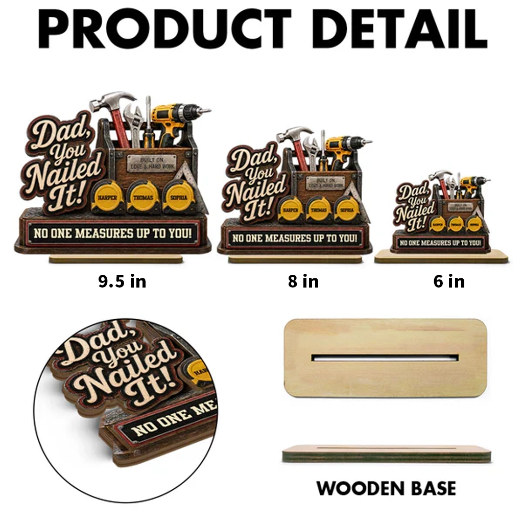 Personalized 2-Layer Wooden Plaque for Dad, Toolbox Design Dad You Nailed It Unique Gift