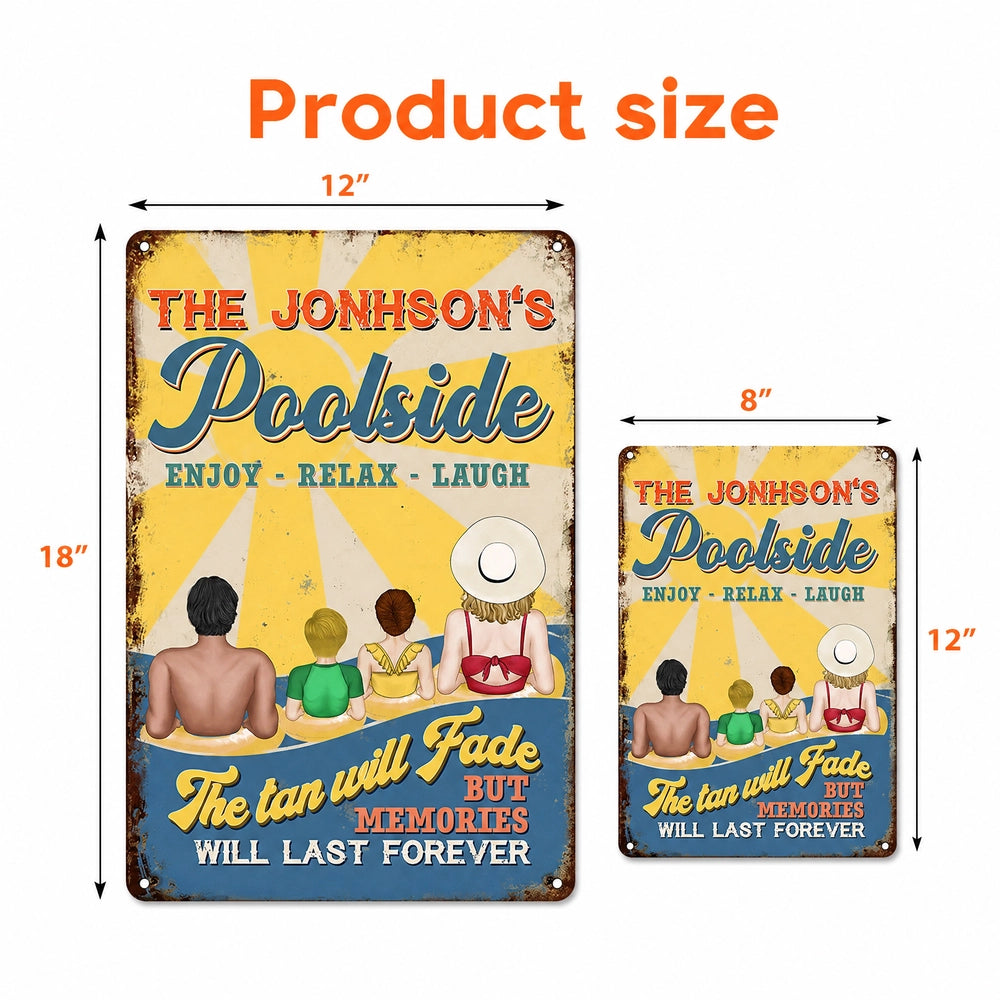 Personalized Rectangular Iron Sign, Retro Poolside Family Scene, Unique Gift for Pool Lovers