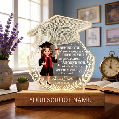 Shaped Acrylic Block LED Plaque Graduation Cap Quote, Warm Glow Desk Decor, Unique Creative Gift For Senior Grad