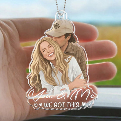 Personalized Acrylic Car Hanger With You & Me Couple Portrait, Unique Creative Gift For Anniversary Drives