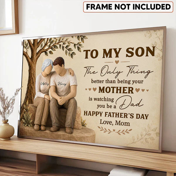 Personalized Poster for Son, Mom and Son Sitting Together, Unique Father's Day Gift