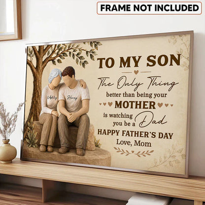 Personalized Poster for Son, Mom and Son Sitting Together, Unique Father's Day Gift