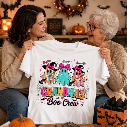 Personalized Grandma's Boo Crew Classic Tee, Bow Ghosts For Smiling Grandma, Unique Gift