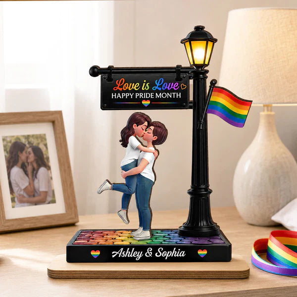Personalized 2-Layer Wooden Plaque, Love Is Love Kissing Couple, Creative Gift for Same-Sex Partner