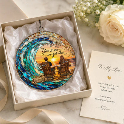 Custom Acrylic Suncatcher Ornament with You & Me Beach Art, Creative Gift for a Couple, Warm Window Glow