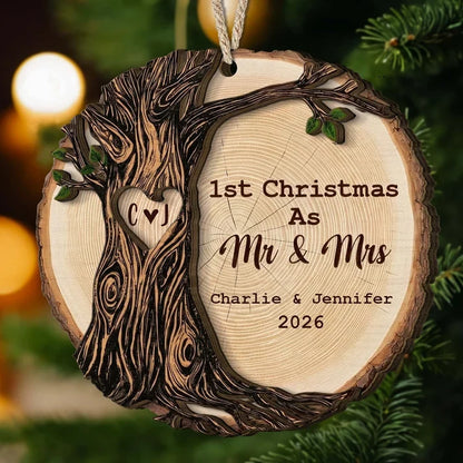 Personalized Wooden Ornament, First Christmas as Mr & Mrs Keepsake for the Tree, Creative Gift for a Couple