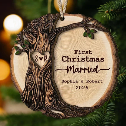 Personalized Wooden Ornament, First Christmas as Mr & Mrs Keepsake for the Tree, Creative Gift for a Couple
