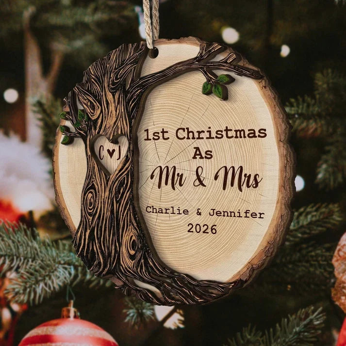 Personalized Wooden Ornament, First Christmas as Mr & Mrs Keepsake for the Tree, Creative Gift for a Couple