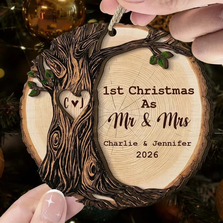 Personalized Wooden Ornament, First Christmas as Mr & Mrs Keepsake for the Tree, Creative Gift for a Couple