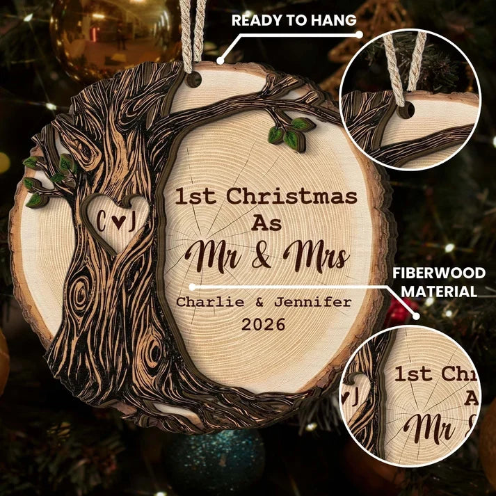 Personalized Wooden Ornament, First Christmas as Mr & Mrs Keepsake for the Tree, Creative Gift for a Couple