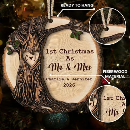 Personalized Wooden Ornament, First Christmas as Mr & Mrs Keepsake for the Tree, Creative Gift for a Couple