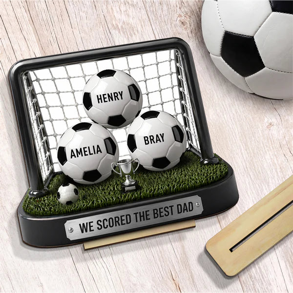 Personalized 2-Layer Wooden Plaque with Soccer Goal Scene, Unique Gift for Dad from His Biggest Fans