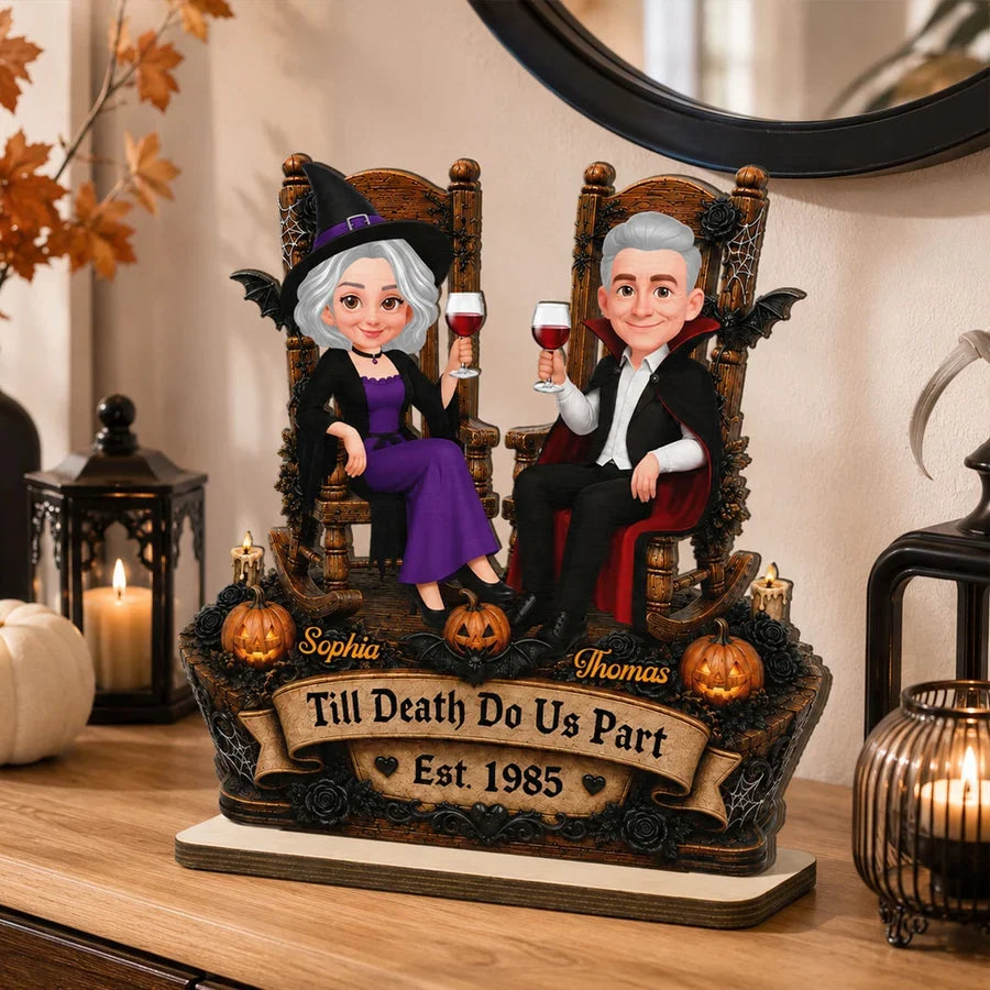 Personalized Wooden Plaque, Till Death Do Us Part Couple Toasting, Creative Halloween Gift for a Partner