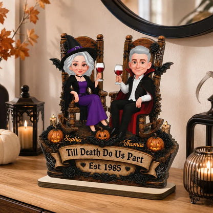 Personalized Wooden Plaque, Till Death Do Us Part Couple Toasting, Creative Halloween Gift for a Partner