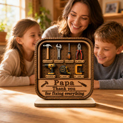 Personalized 2-Layer Wooden Plaque with Tool Box Design, Unique Gift for Papa Dad or Grandpa
